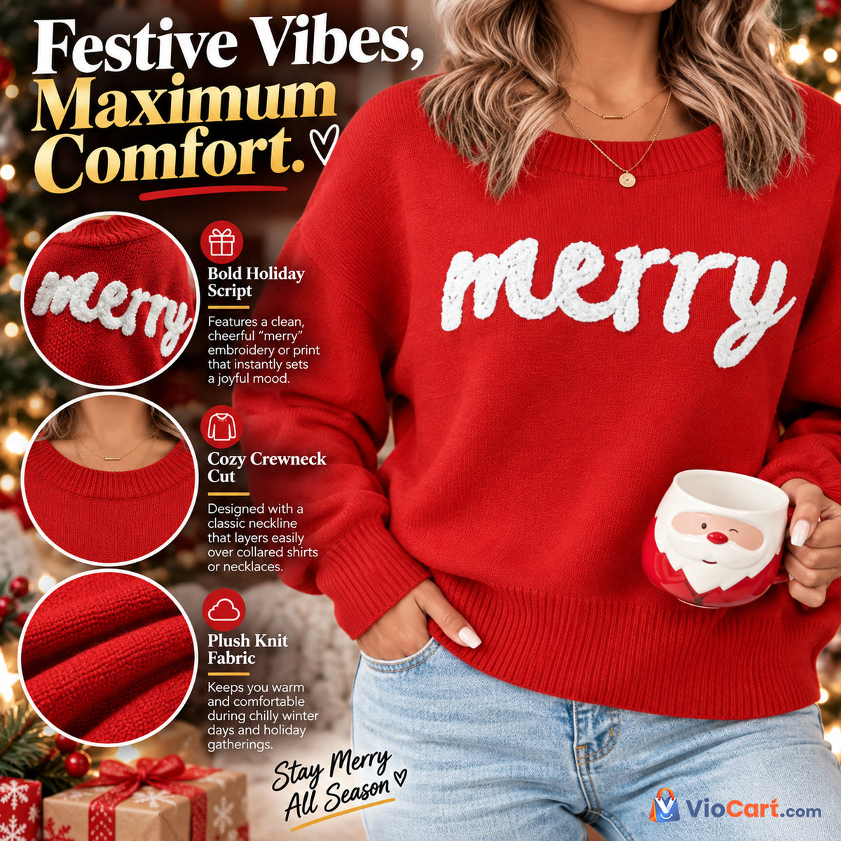 Women's Christmas Crew Neck Sweater — product features