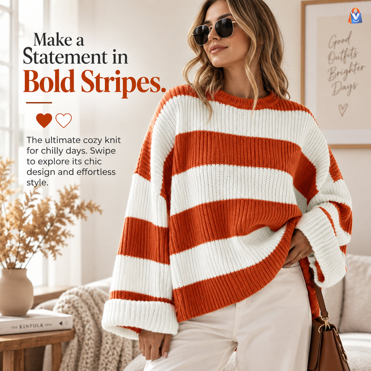 Women's Loose Striped Knit Sweater — product styling