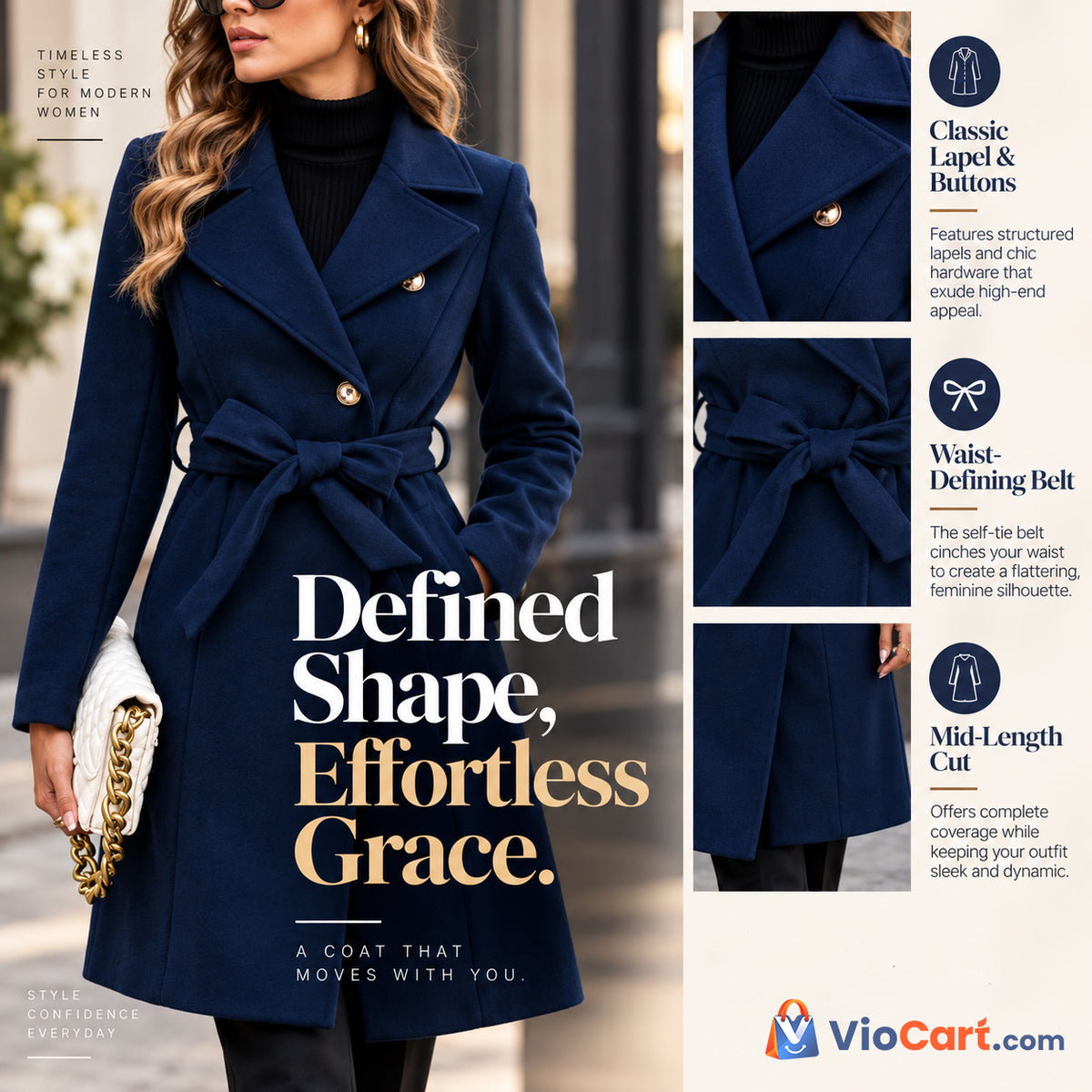 Women's Belted Mid-Length Fall Coat — product features