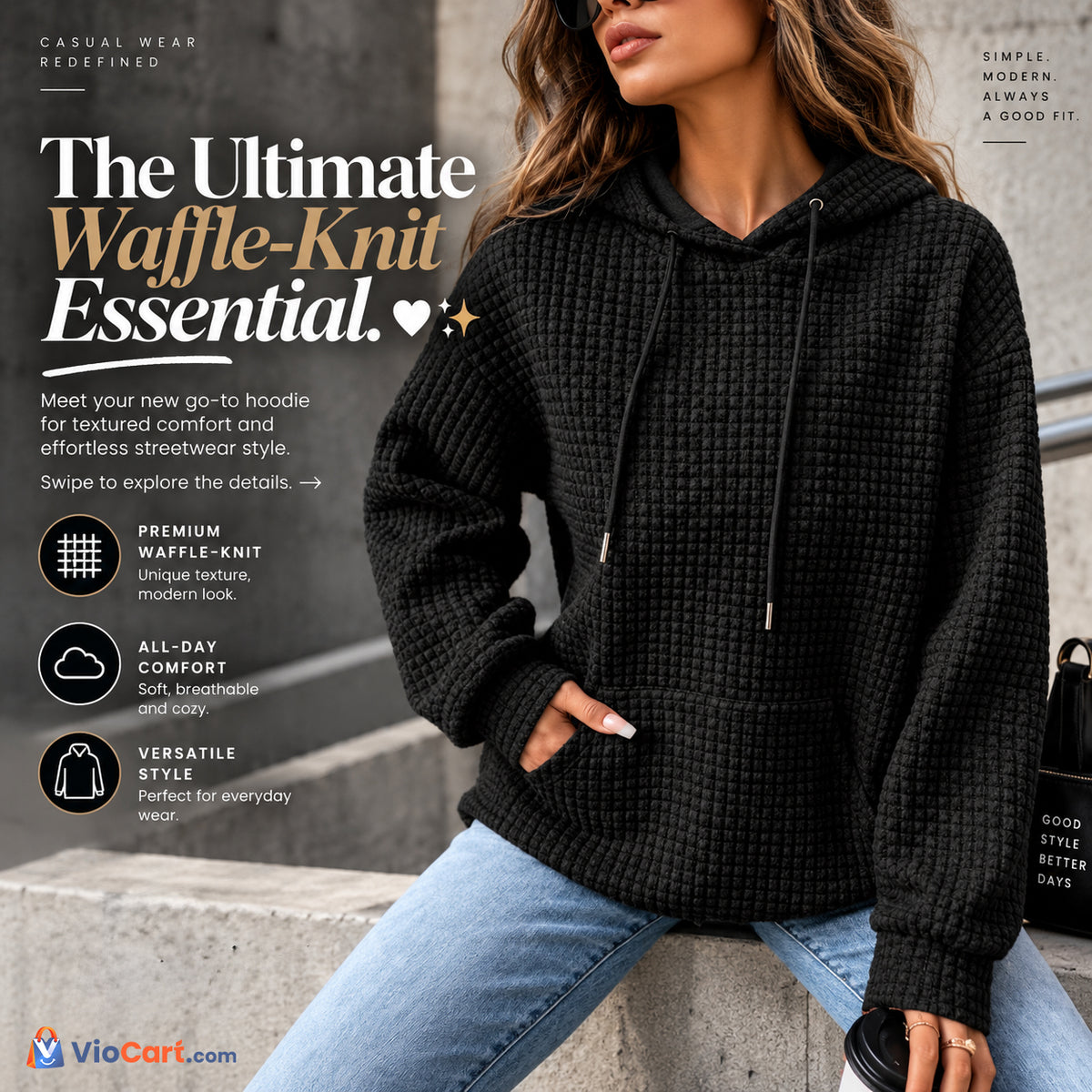 Plaid Pocket Long-Sleeve Hoodie — product styling