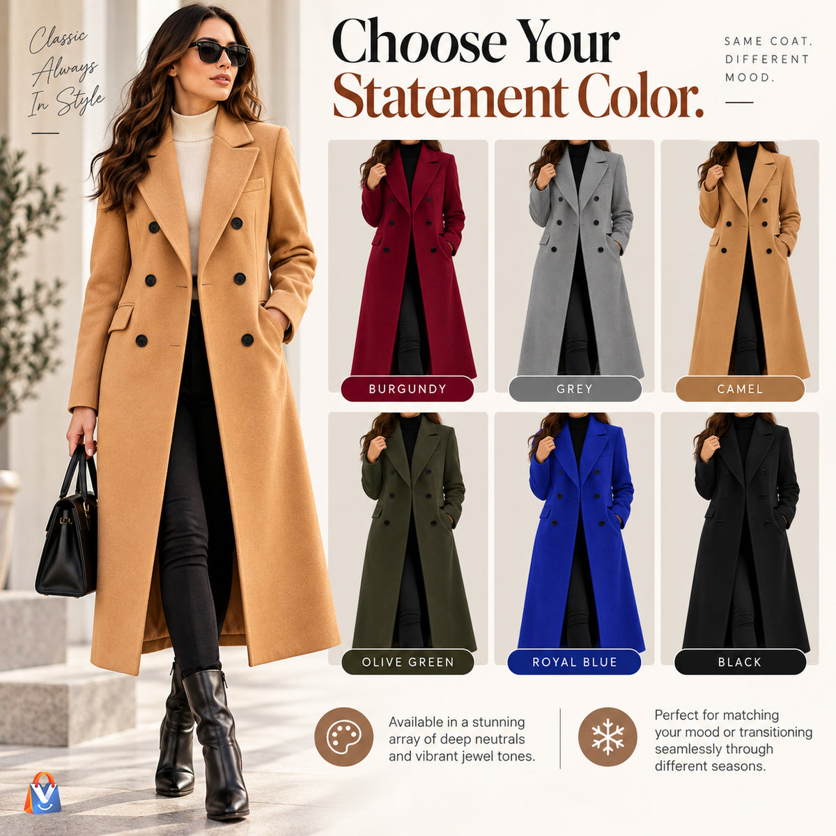 Women's Slim Double-Breasted Winter Coat — product details