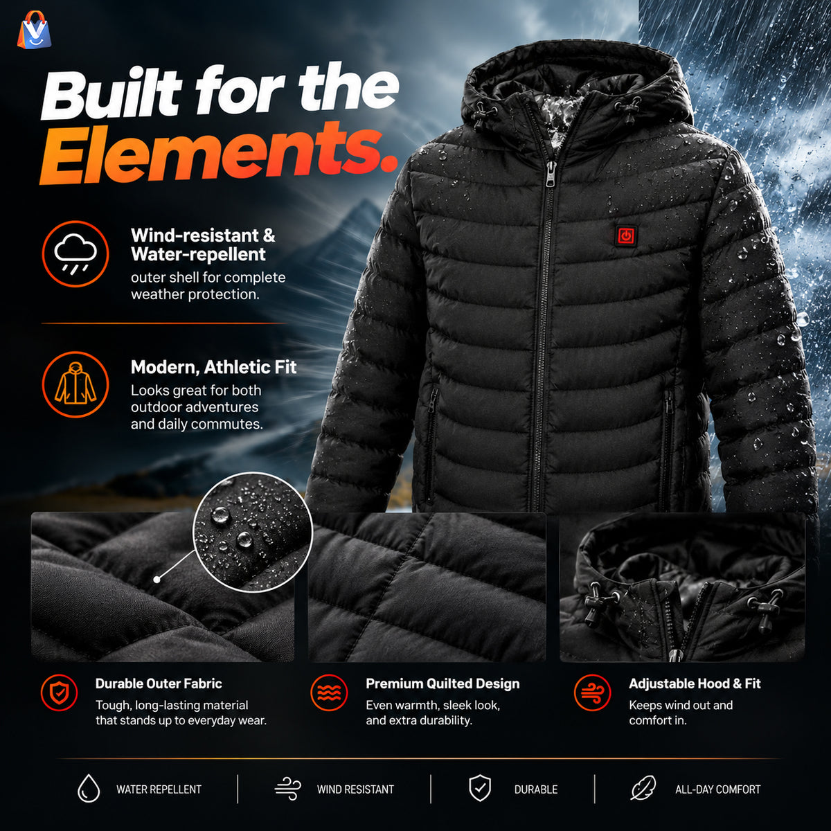 Men's USB Heated Winter Jacket — product features