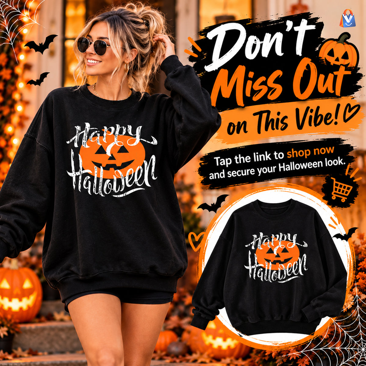 Women's Oversized Pumpkin Halloween Sweatshirt — product details