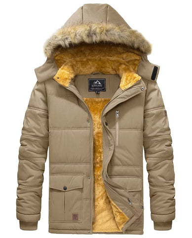BIYLACLESEN Men’s Hooded Flannel Winter Jacket – Khaki