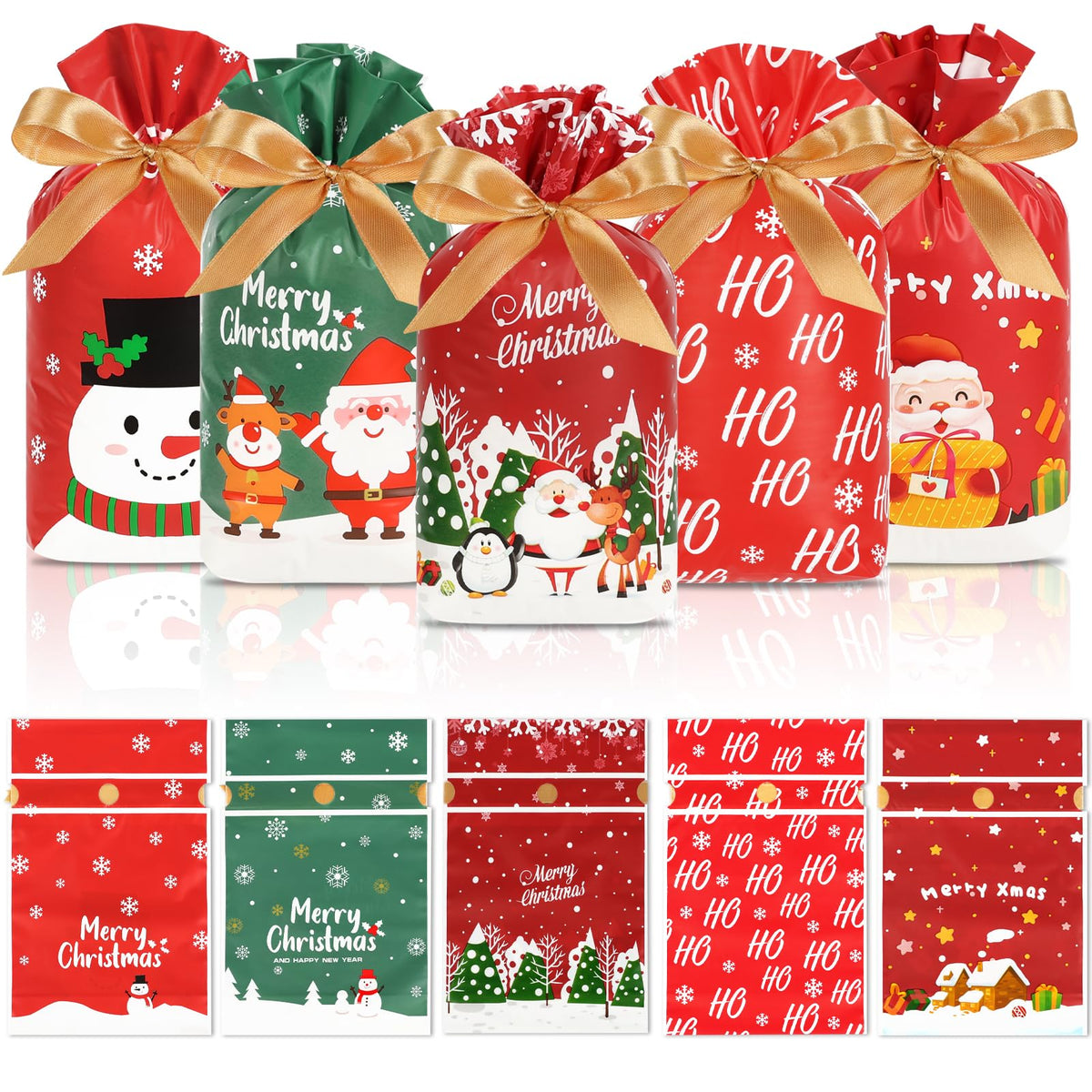 HRX Christmas Drawstring Treat Bags – 50 Pack