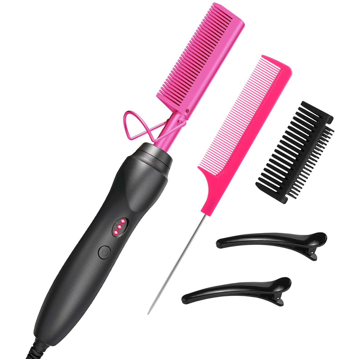 Ceramic Electric Pressing Comb Hair Straightener – Pink