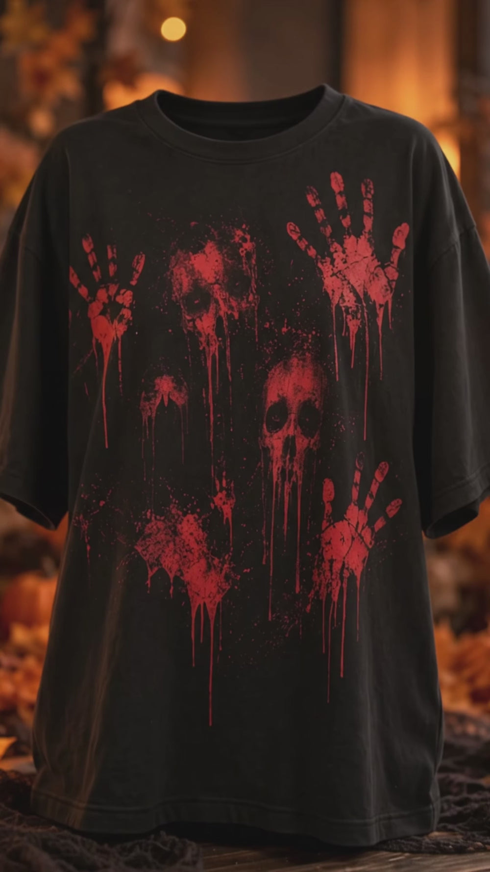 Women's Oversized Halloween Horror T-Shirt — video