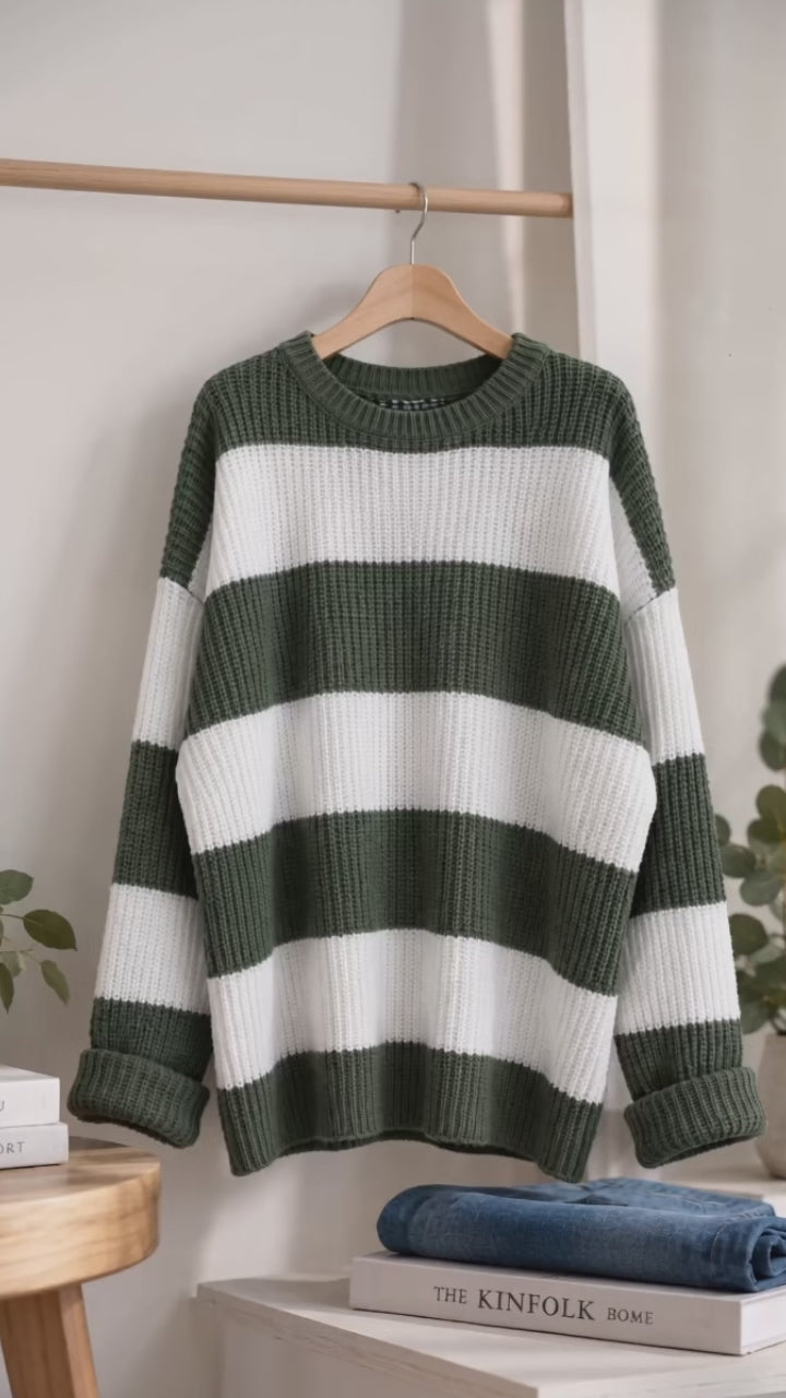 Women's Loose Striped Knit Sweater — video
