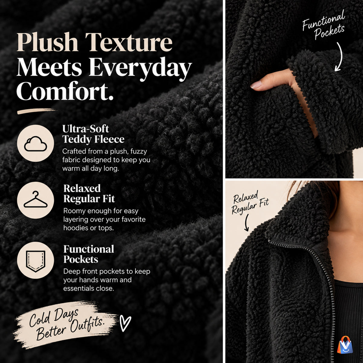 Women's Teddy Fleece Jacket — product features