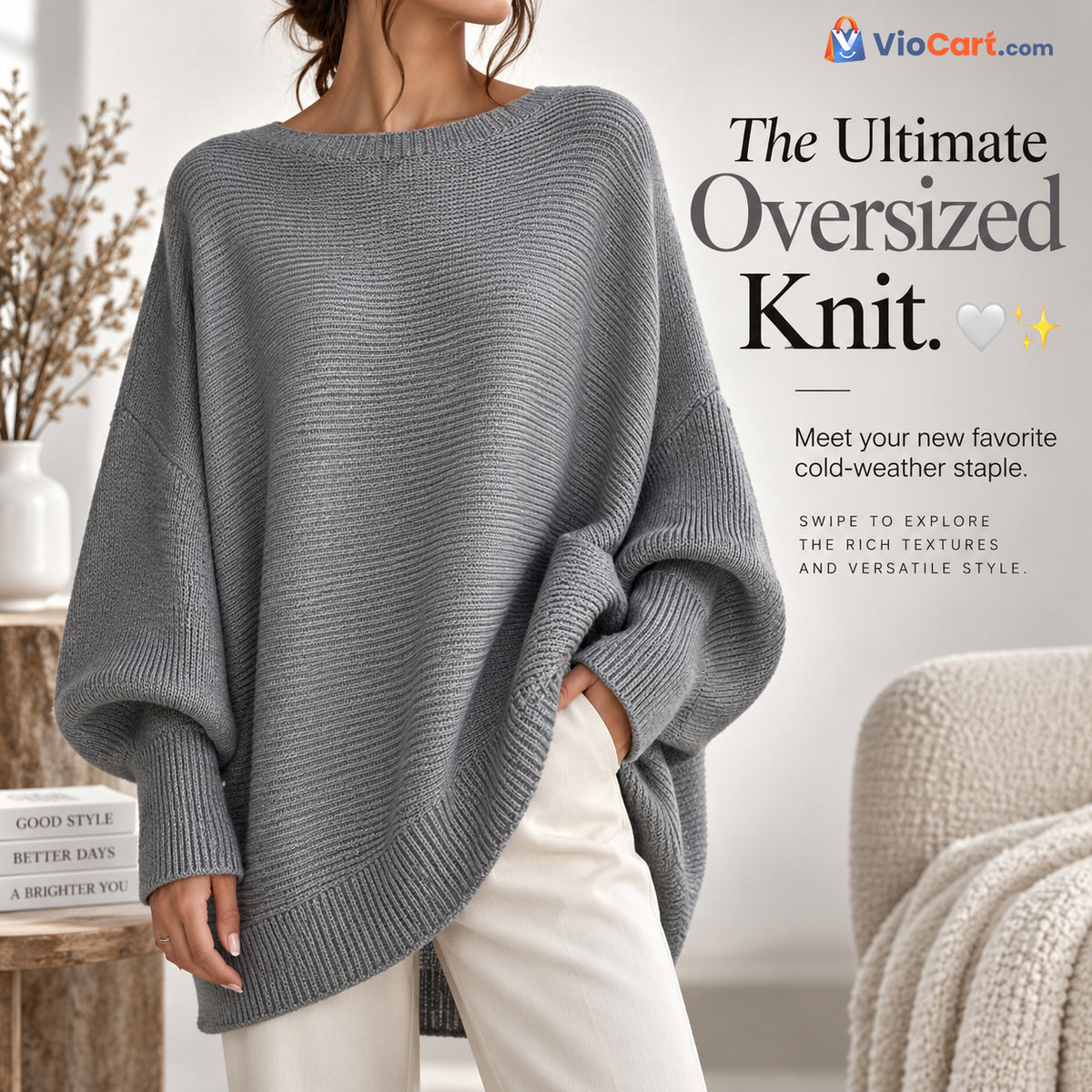Women's Relaxed-Fit Knit Pullover Sweater — product styling