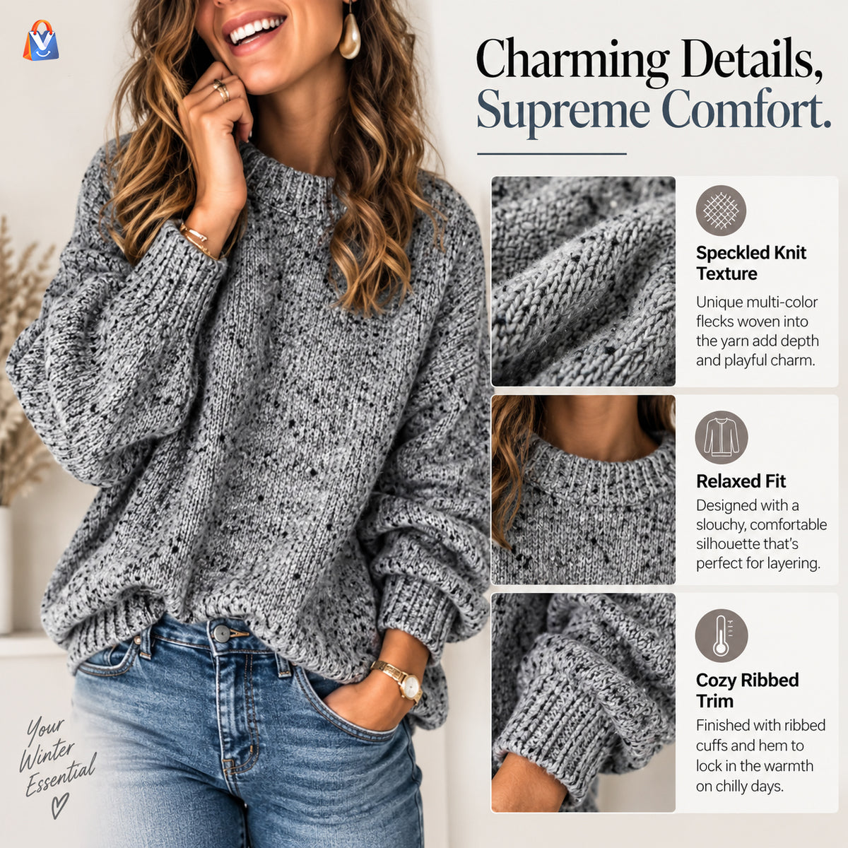 Women's Polka Dot Winter Knit Sweater — product features