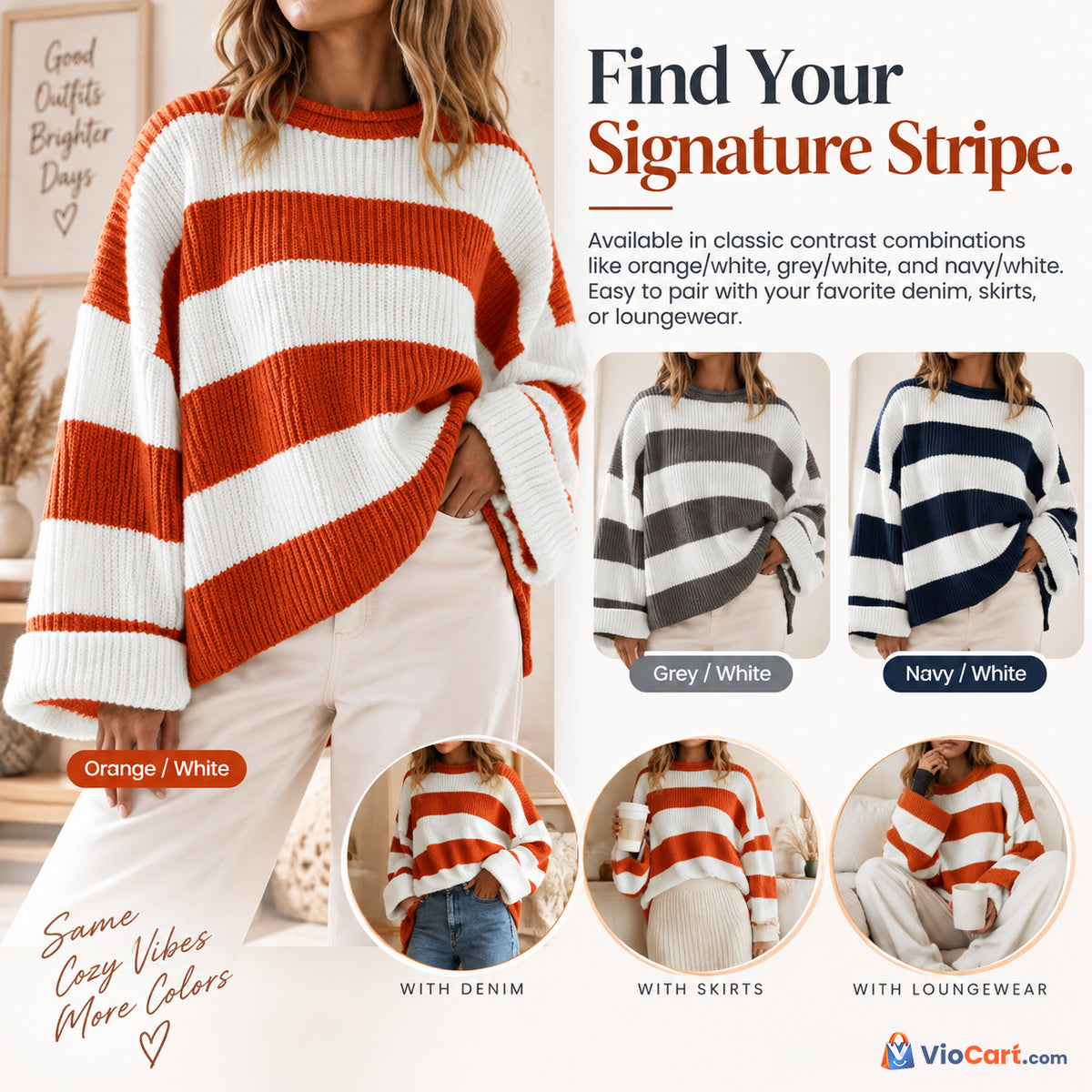 Women's Loose Striped Knit Sweater — product details