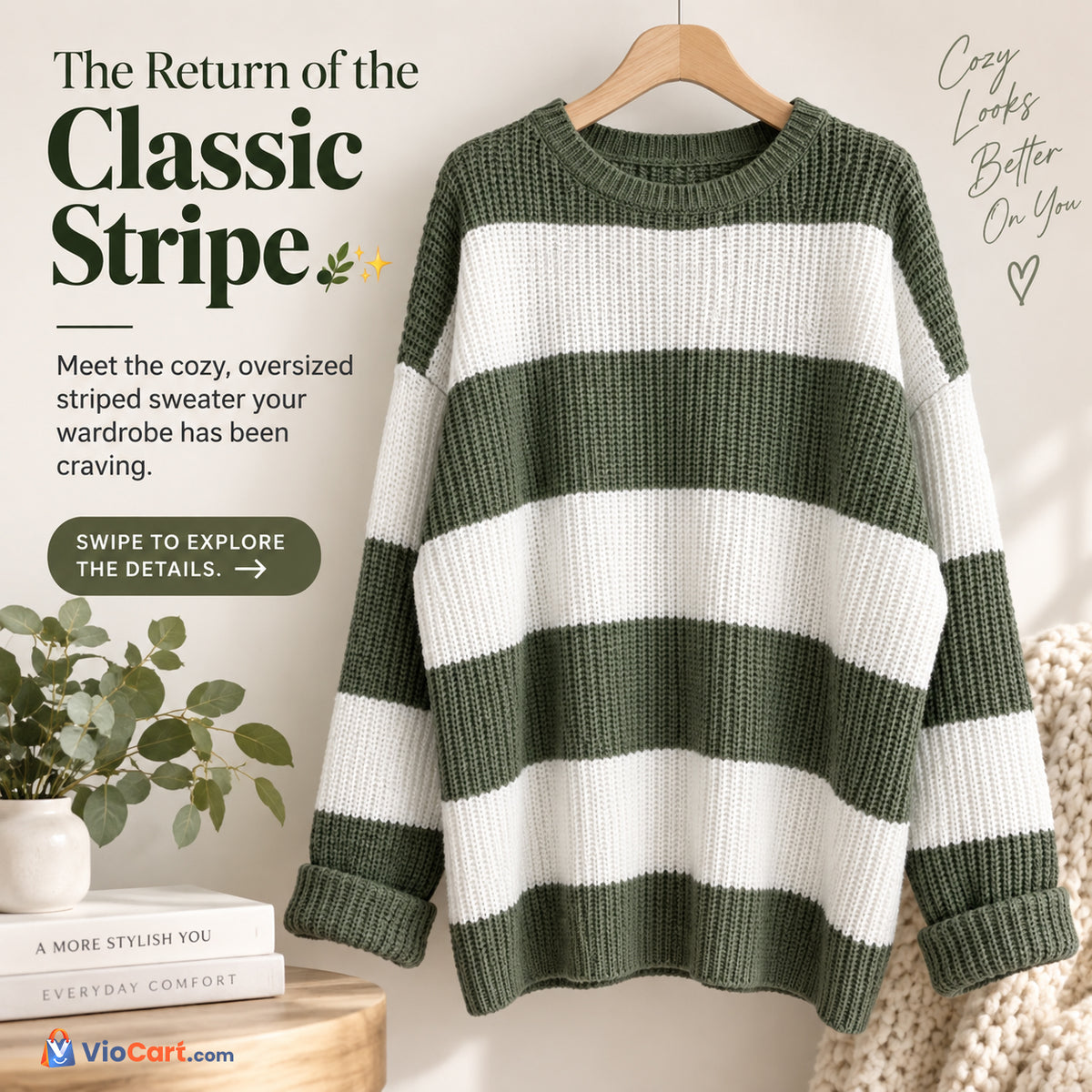 Women's Loose Striped Knit Sweater — product styling