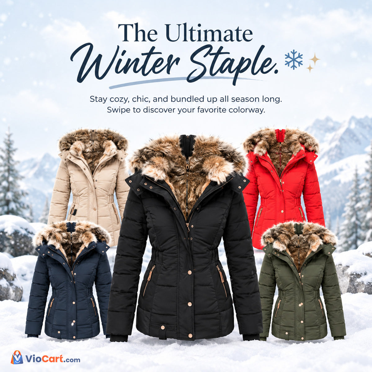 Fur Collar Slim-Fit Winter Coat — product styling