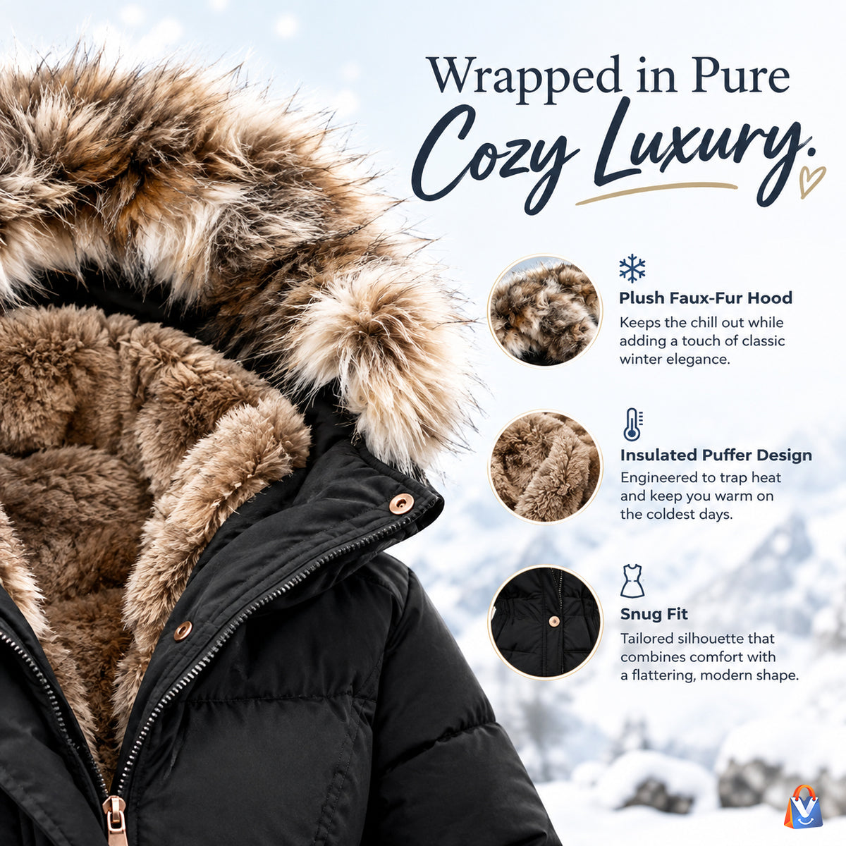 Fur Collar Slim-Fit Winter Coat — product features