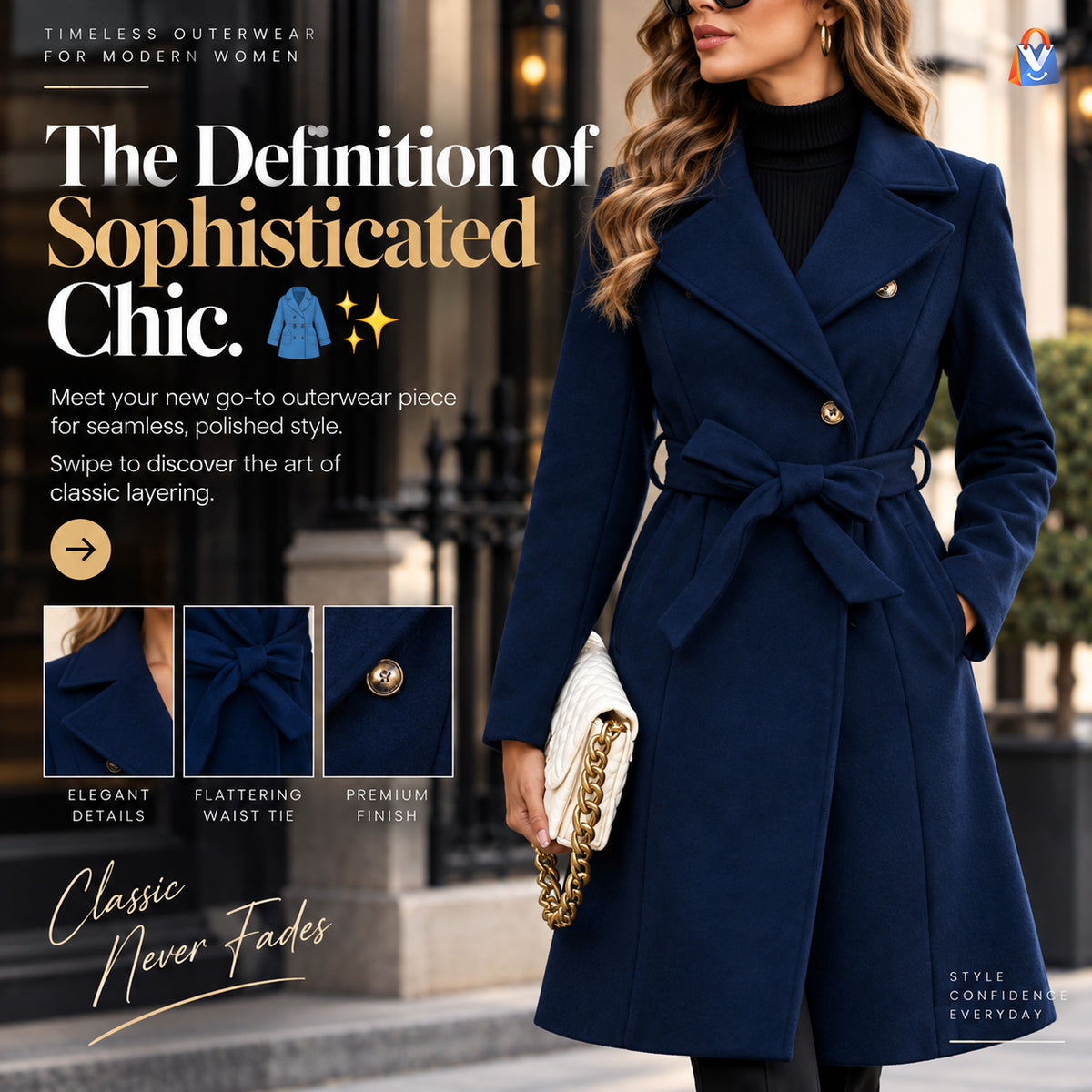 Women's Belted Mid-Length Fall Coat — product styling