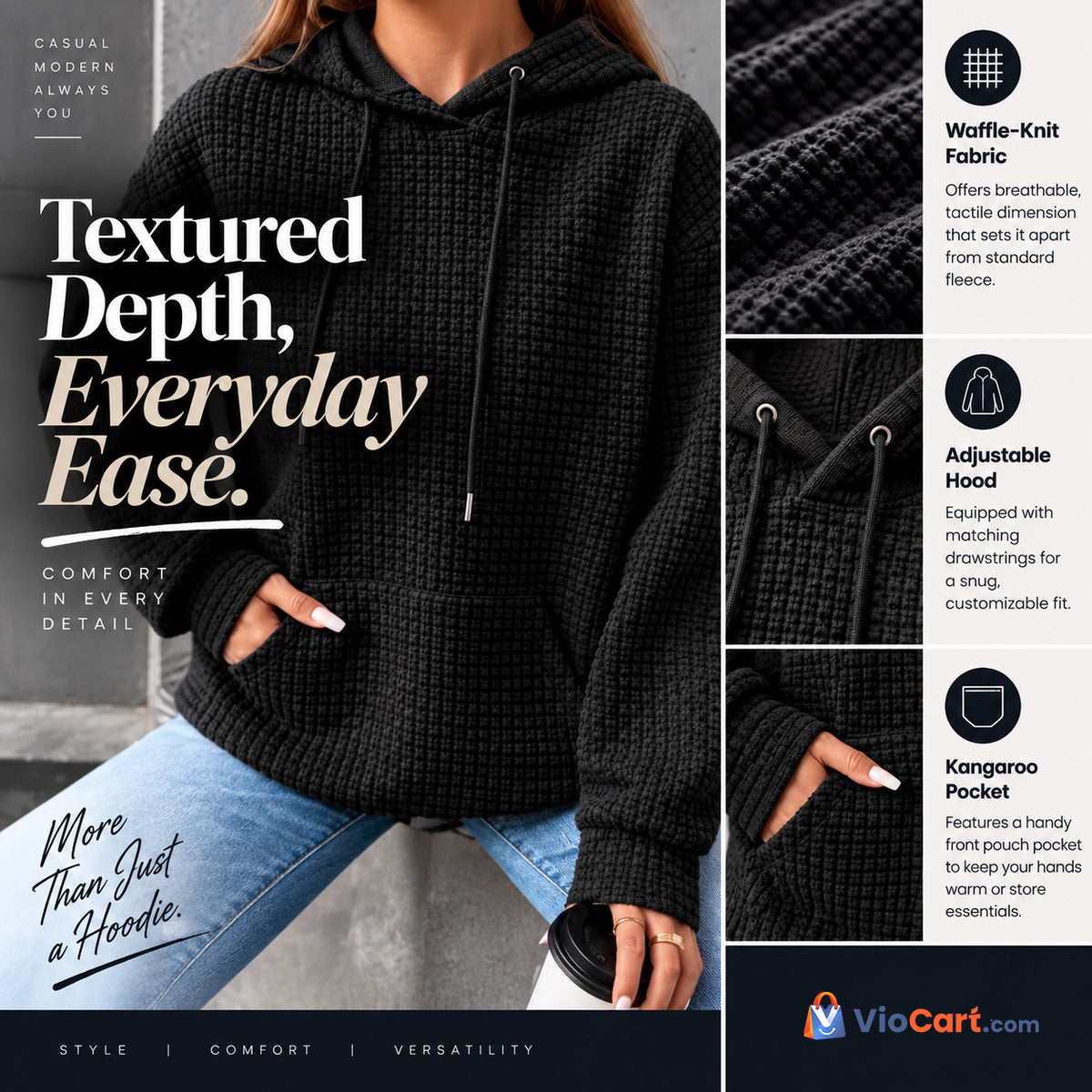 Plaid Pocket Long-Sleeve Hoodie — product features