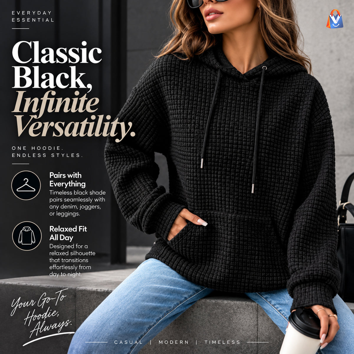 Plaid Pocket Long-Sleeve Hoodie — product details