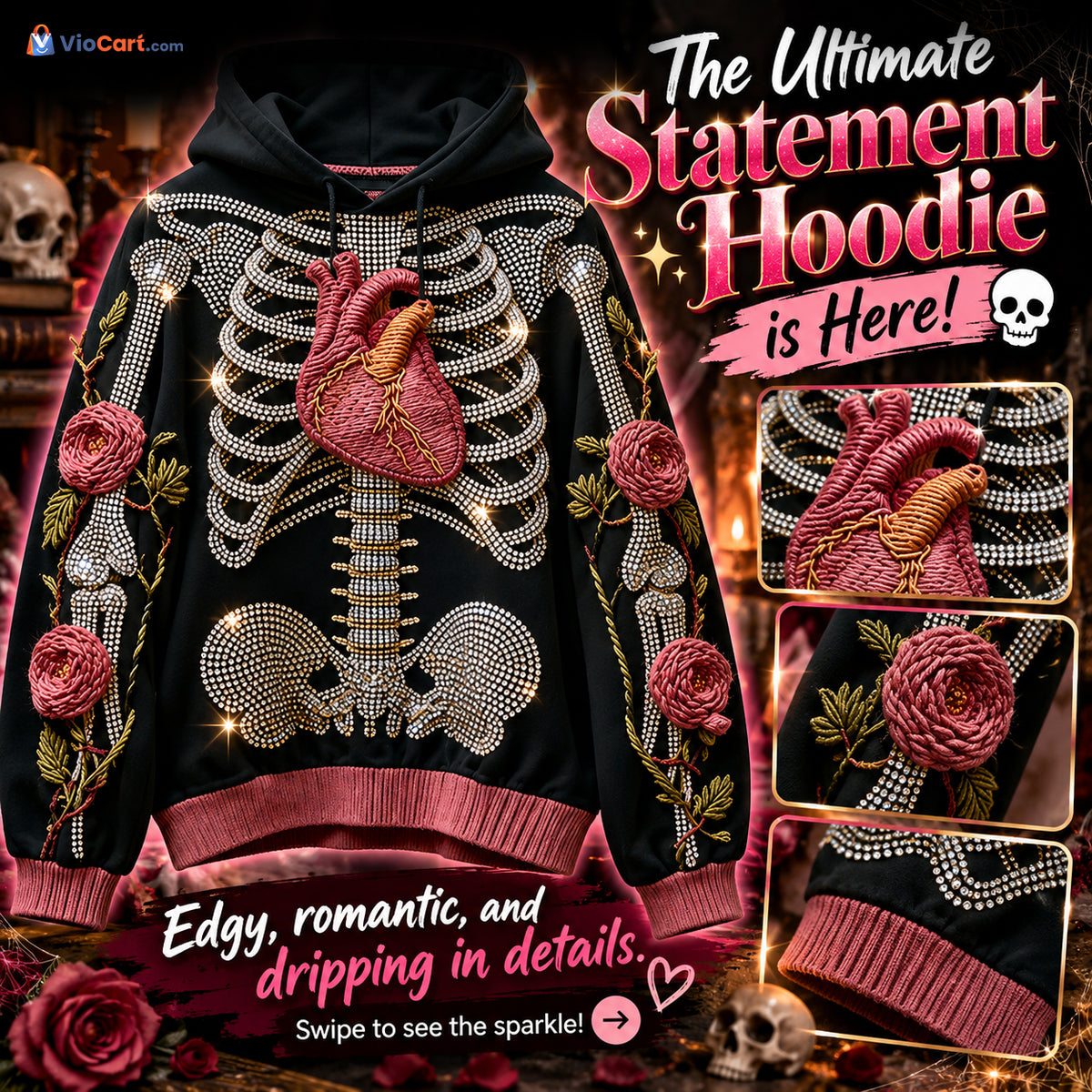 Anatomical Heart and Skeleton Graphic Hoodie — product styling