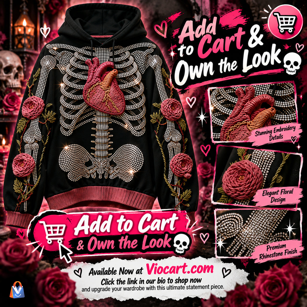 Anatomical Heart and Skeleton Graphic Hoodie — product details