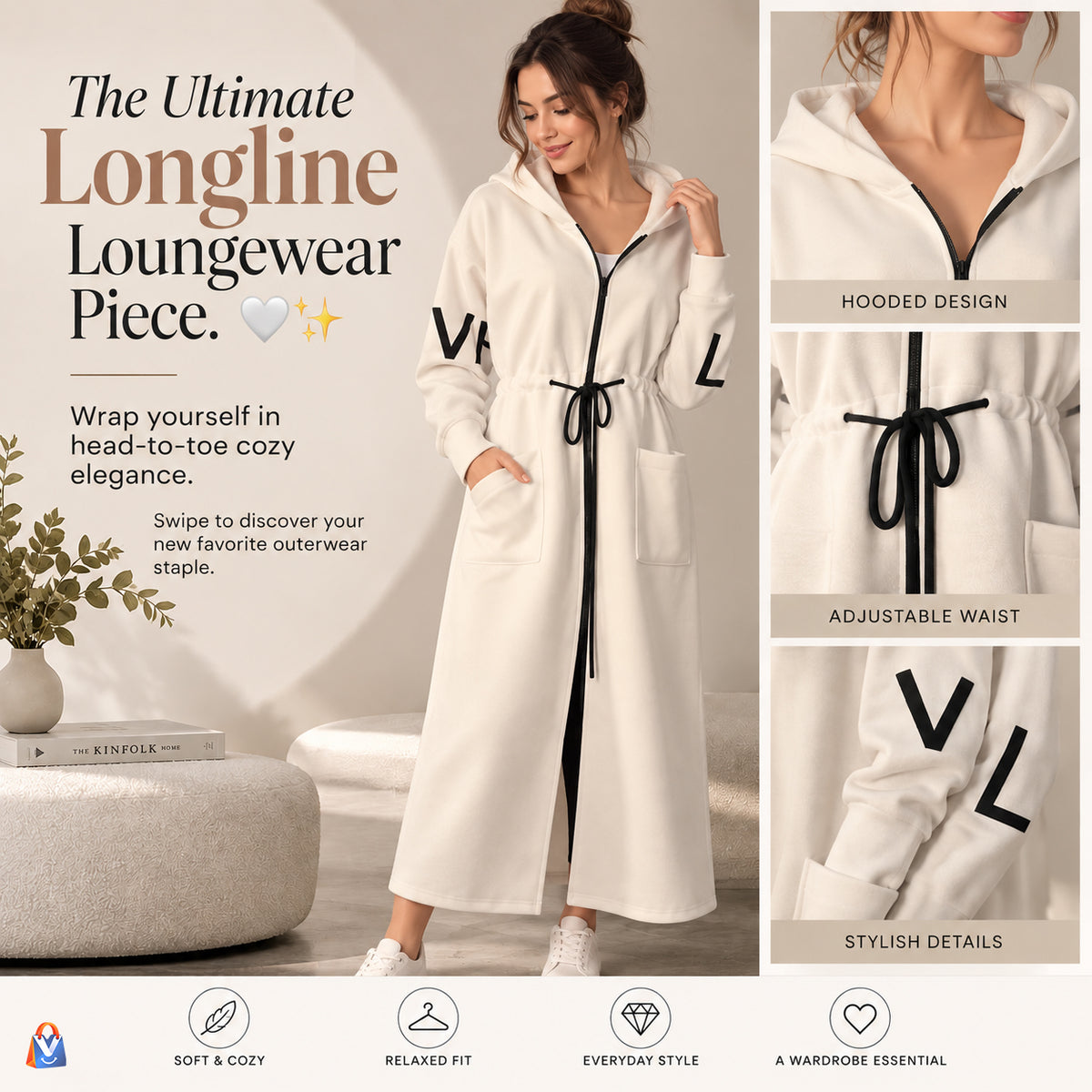 Women's Hooded Long Windbreaker Coat — product styling