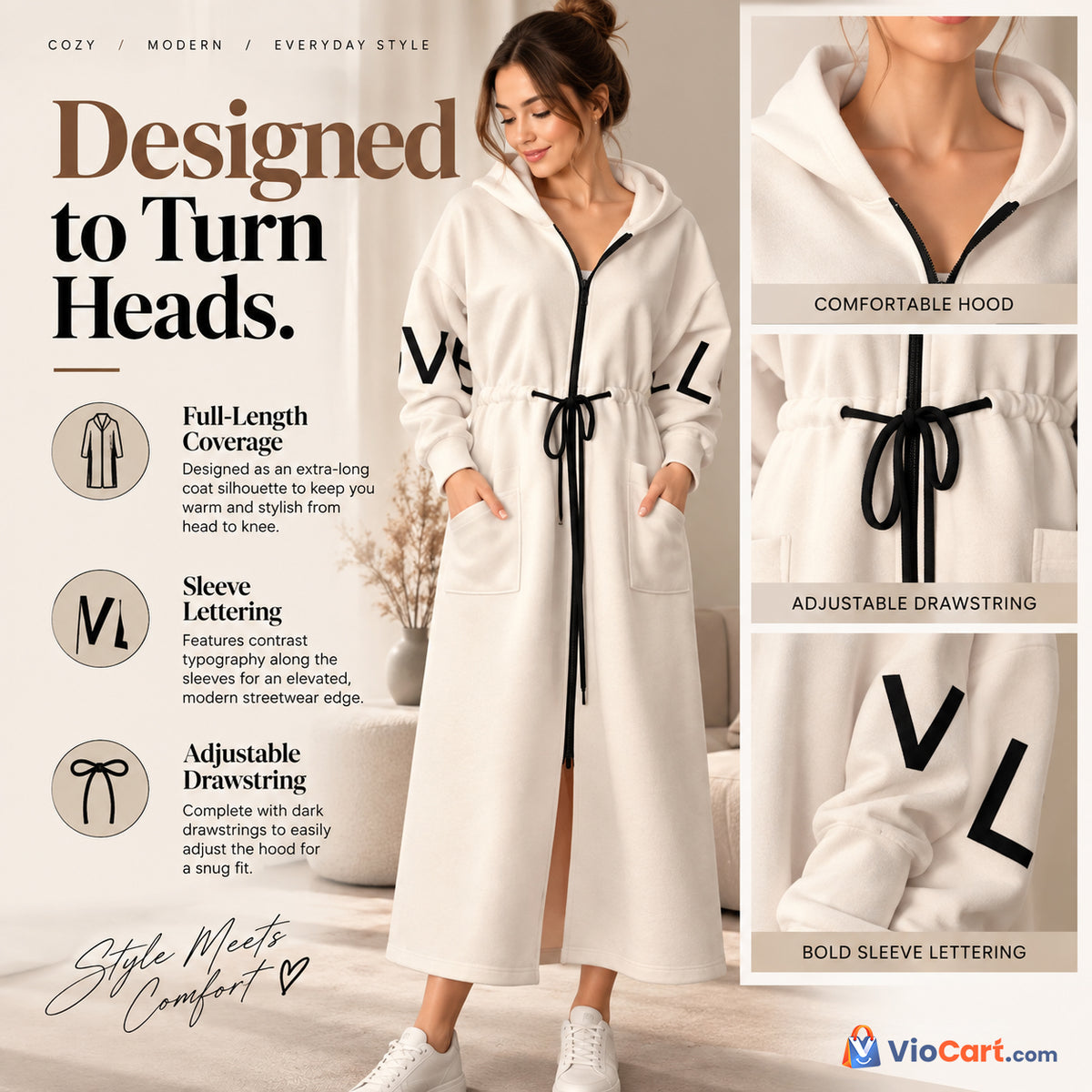 Women's Hooded Long Windbreaker Coat — product features