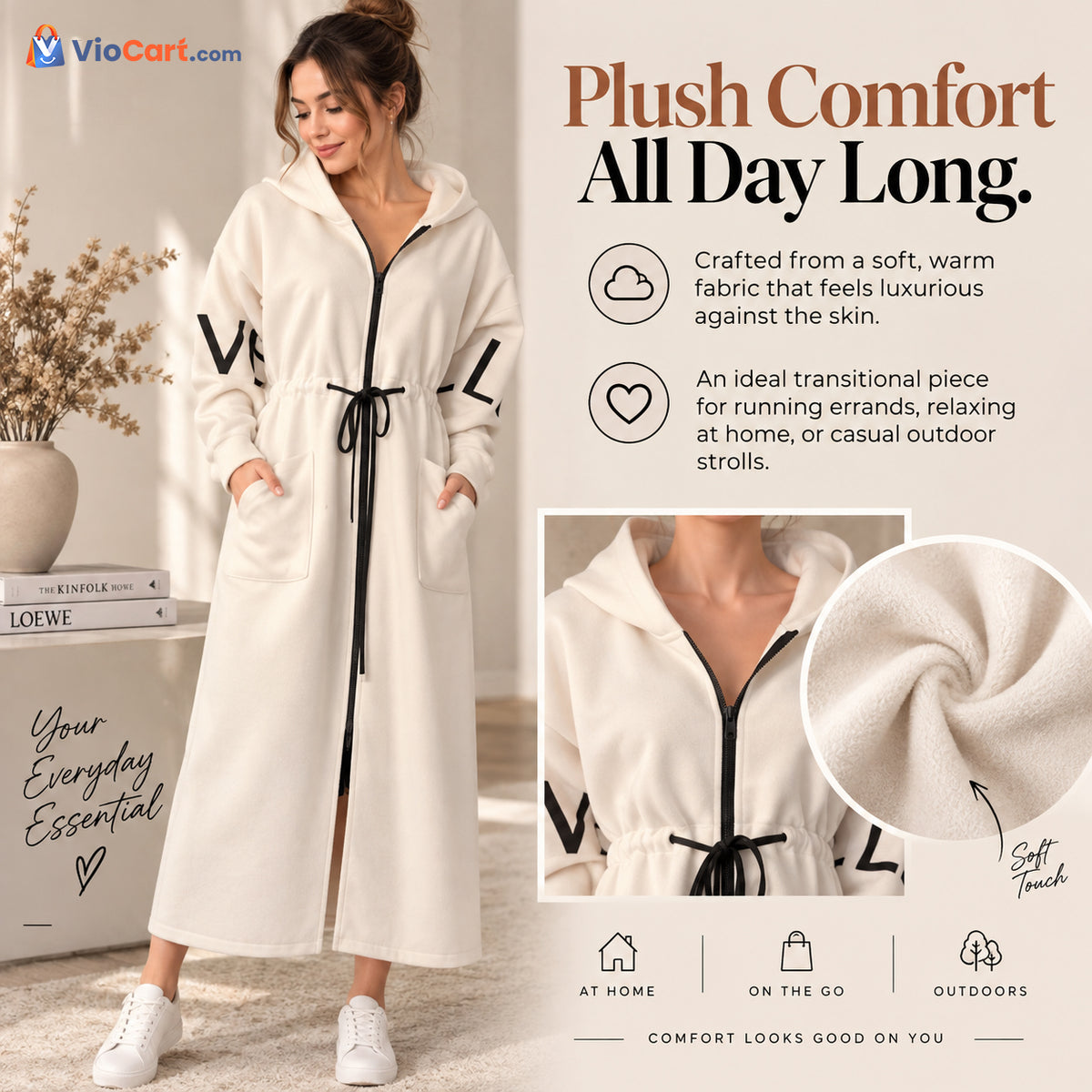 Women's Hooded Long Windbreaker Coat — product details
