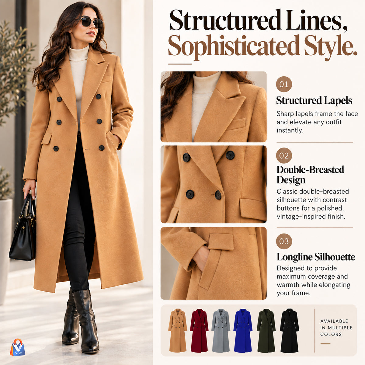Women's Slim Double-Breasted Winter Coat — product features