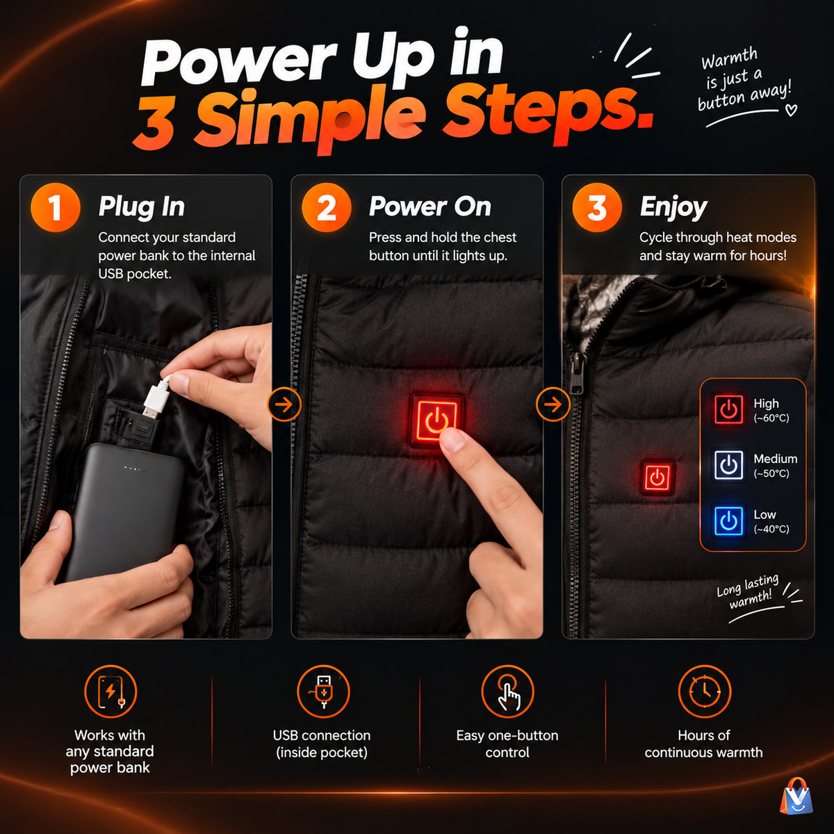 Men's USB Heated Winter Jacket — product details