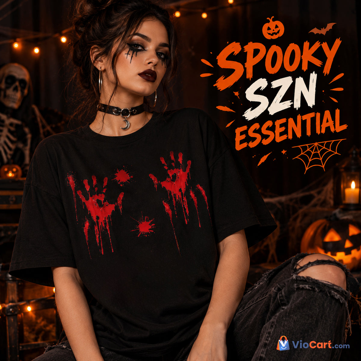 Women's Oversized Halloween Horror T-Shirt — product features
