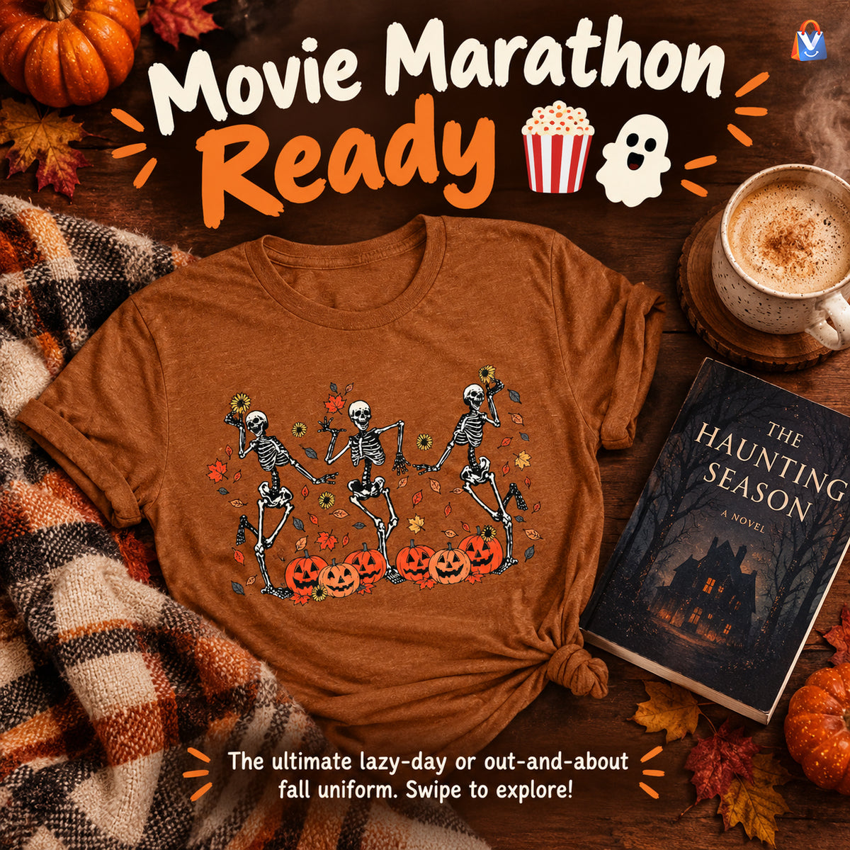 Women's Dancing Skeleton Halloween T-Shirt — product styling