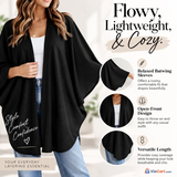 Black cardigan batwing sleeves and open-front design